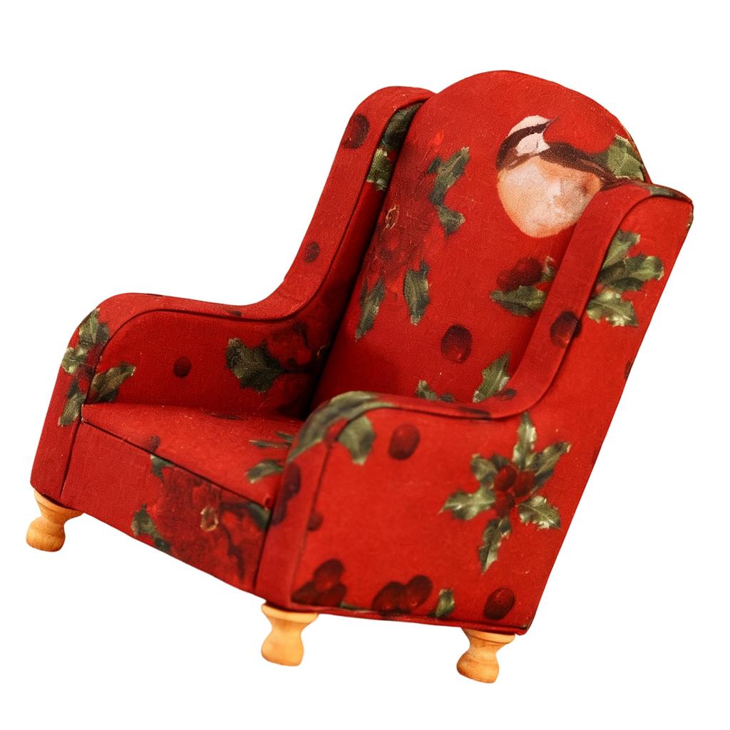 Miniature Sofa Model Figure 1/12 Scale Doll House Decoration Armchair with Washable Floral Fabric And Wood Frame Design