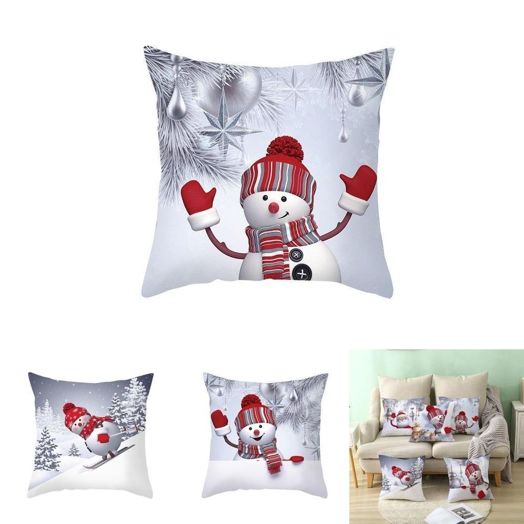 Delightful 18" Christmas Cushion Cover With Santa Claus And Snowman For Festive Sofa Decor