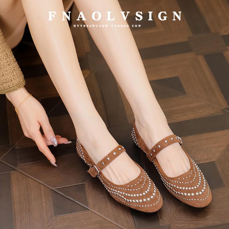 Fashion Retro Flat Shoes for Women Autumn Winter New Rivet Comfortable Round Toe Mary Jane Shoes Ladies Work Large Size Women's Shoes