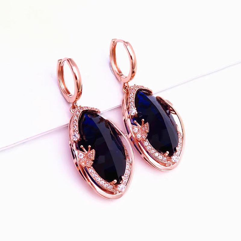 Exquisite Russian Purple Gold Inlaid Colored Gold Luxury Temperament Style Korean Version Water Drop-Shaped Rose Gold Redstone Earrings