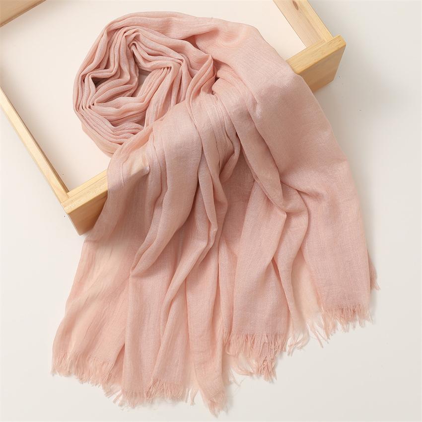 Foreign Trade Silk Scarf Cotton And Linen Headscarf Women'S Spring And Summer Solid Color Japanese And Korean Scarf Sun Protection Warm Shawl Hair
