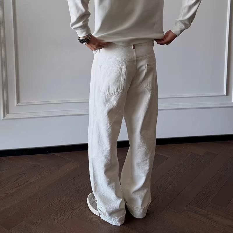 Cleanfit white straight jeans men's hand-stitched design pants narrow slim-fit slightly wide-leg pants