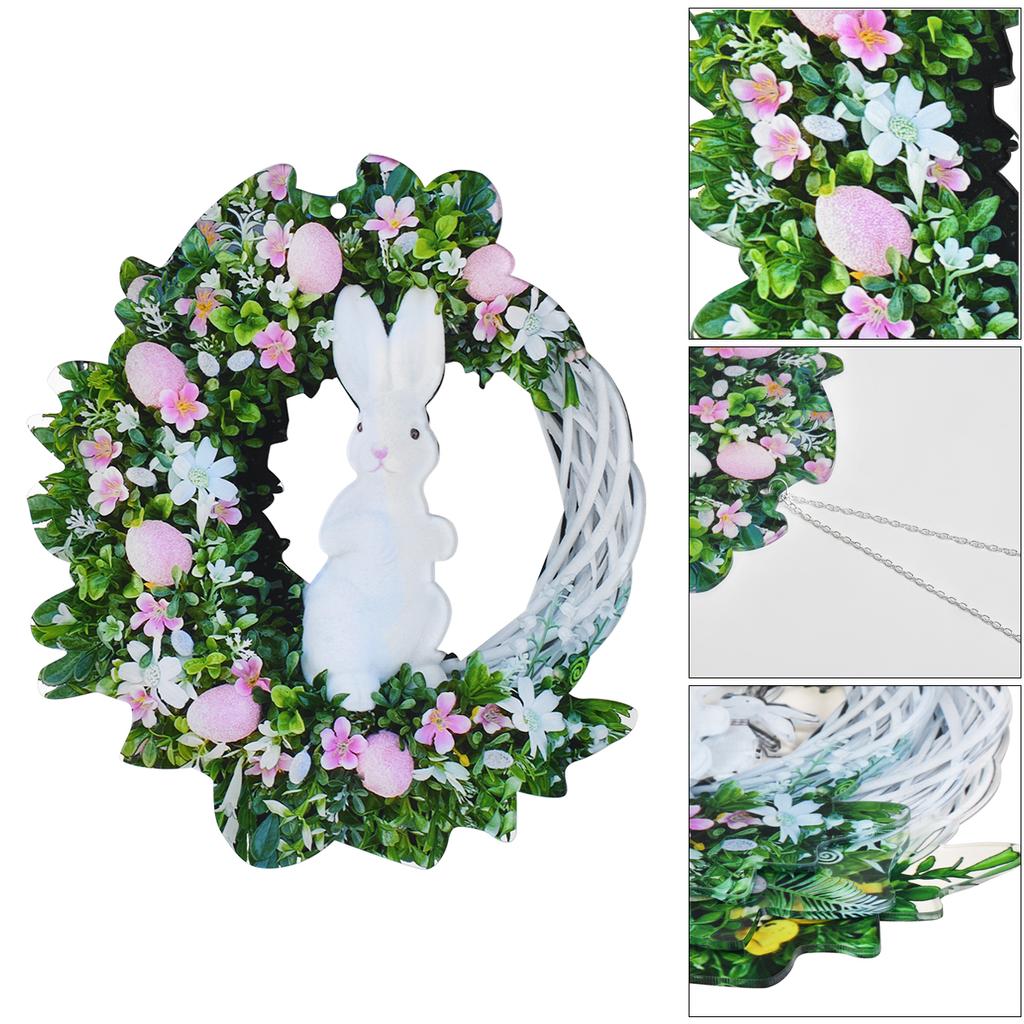 Easter Wreath Bunny Decorations Home Artificial Lavender Easter Bunny Flowers Wreath for Front Door Outdoor Wall Decor Ornament
