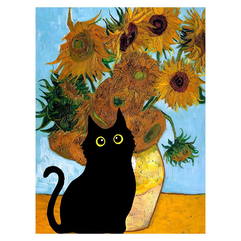 Van Gogh Black Cat Sunflowers Funny Art Matisse Monet Canvas Painting Posters And Prints Wall Pictures For Living Room Decor