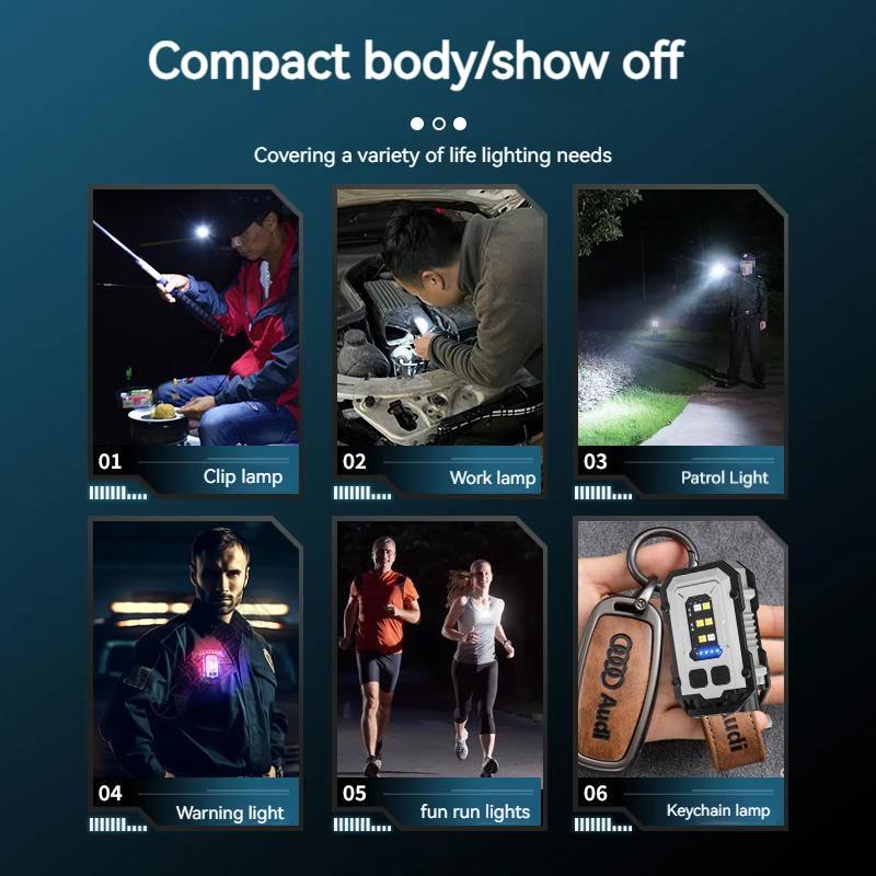 Super Bright Powerful Pocket Torch Light LED Multifunctional Linterna Magnetic COB LED EDC Mini Keychain Flashlight Rechargeable