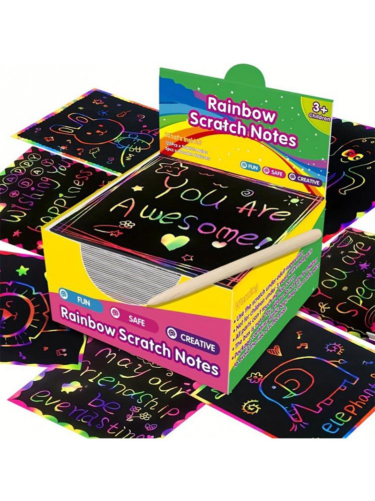 Rainbow 100Pcs Reveal Craft Kit With Wooden Stylus Parent-Child Activity Gift For Kids Ages 5-12 (Non-Toxic Coating)