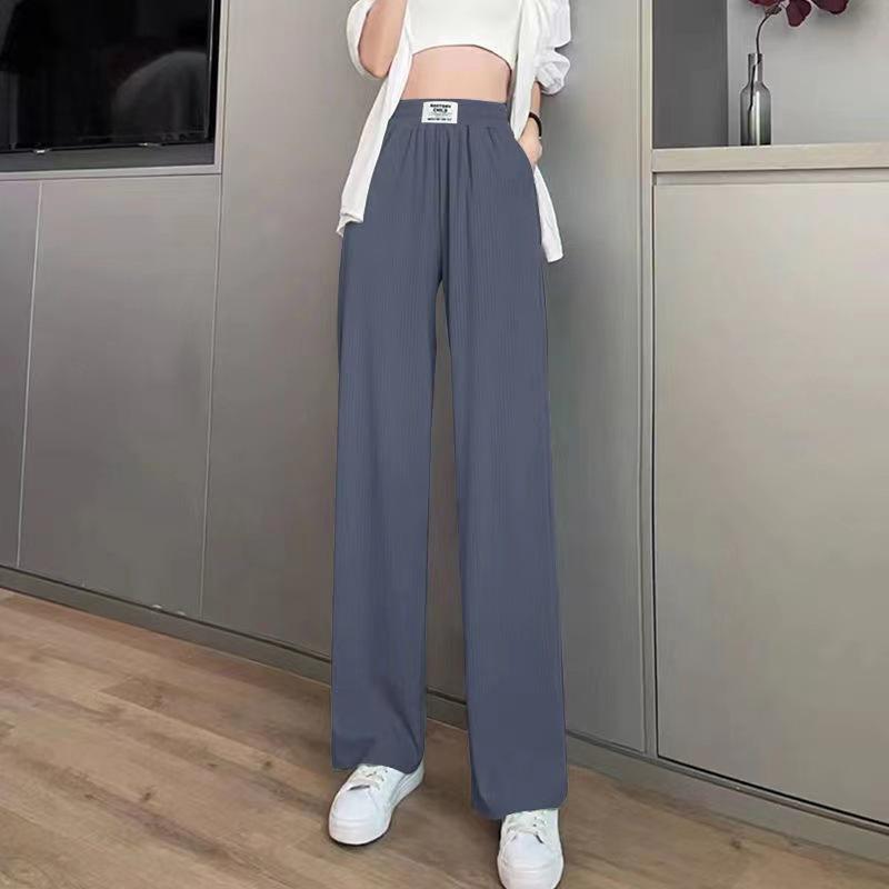 Women's Ice Silk Pleated Wide-Leg Pants with Pockets, Slim Fit, Spring Collection