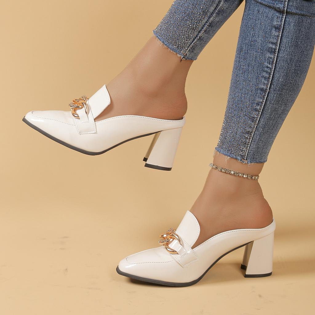 Spring Summer Women High Heel Pumps Comfortable Rubber Outsole Lazy Sandals New European Style Half Covered Single Shoes Women