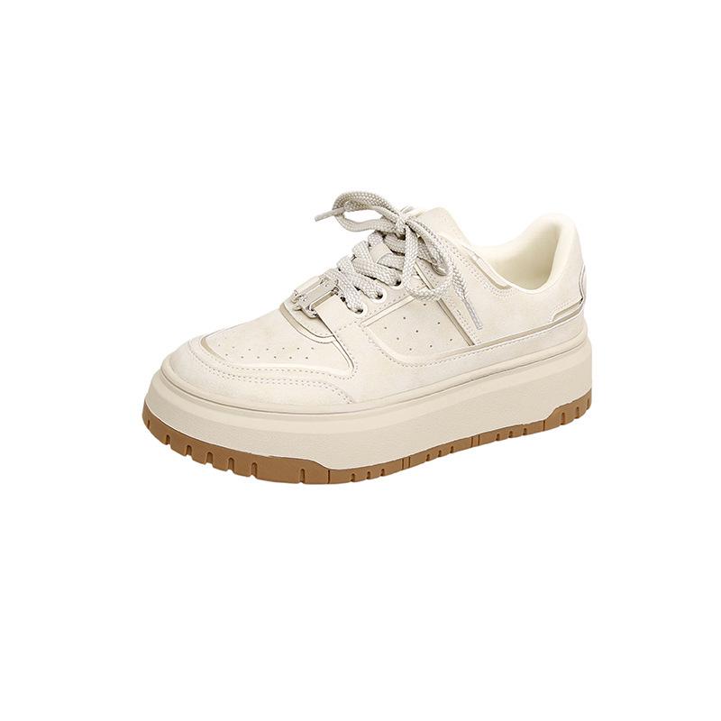 

Women s Genuine Leather Height-Increasing White Retro Sneakers with Silver Buckle - Spring 2025 Collection 36