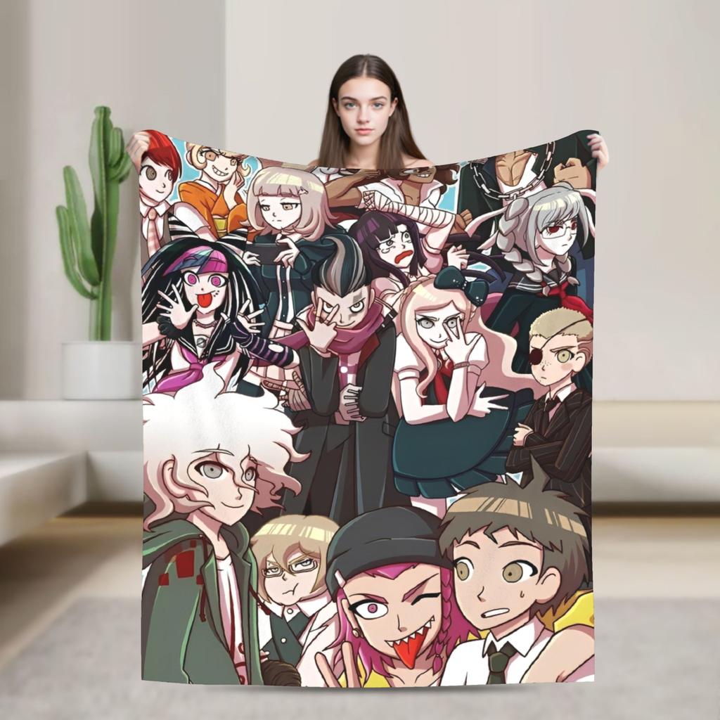 Danganronpa Game Anime Blankets Monokuma Nagito Flannel Novelty Warm Throw Blankets for Bedspread All Season Couch