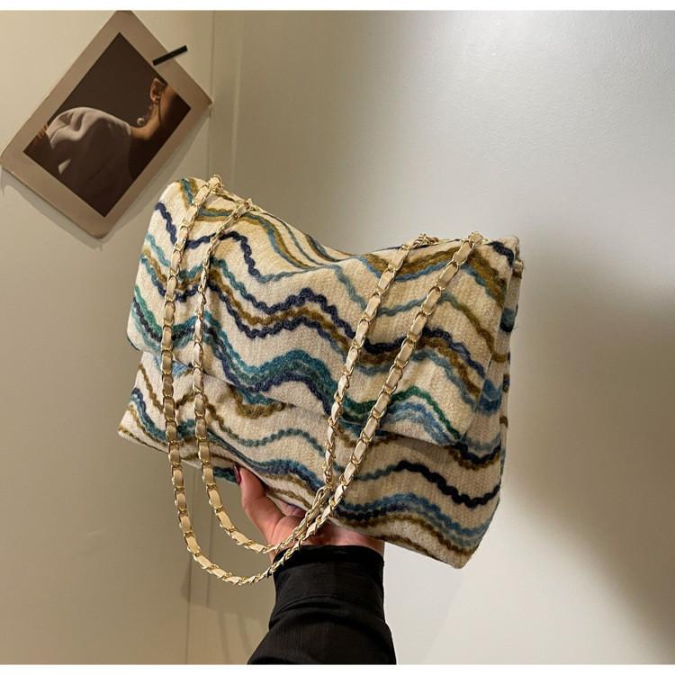 2024 Spring Hong Kong Style Grid Fabric Bag Street Fashion Nylon Crossbody Shoulder Tote