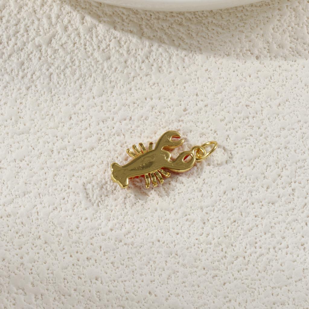 1 Piece Brass Ocean Jewelry Charms 18K Gold Plated Red Enamel Lobster 3D Pendant For DIY Necklace Jewelry Making