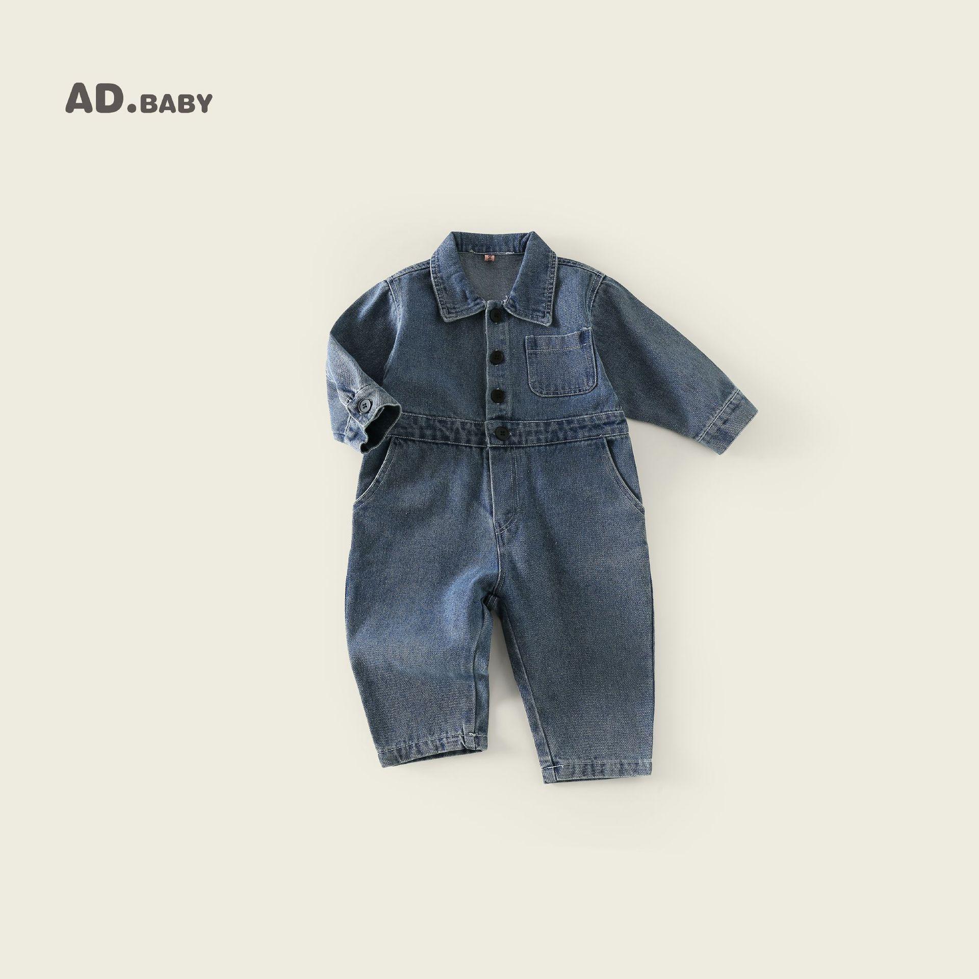 

2025 Kids Korean-Style Autumn Denim Romper - Long Sleeve Unisex Jumpsuit 120cm синий