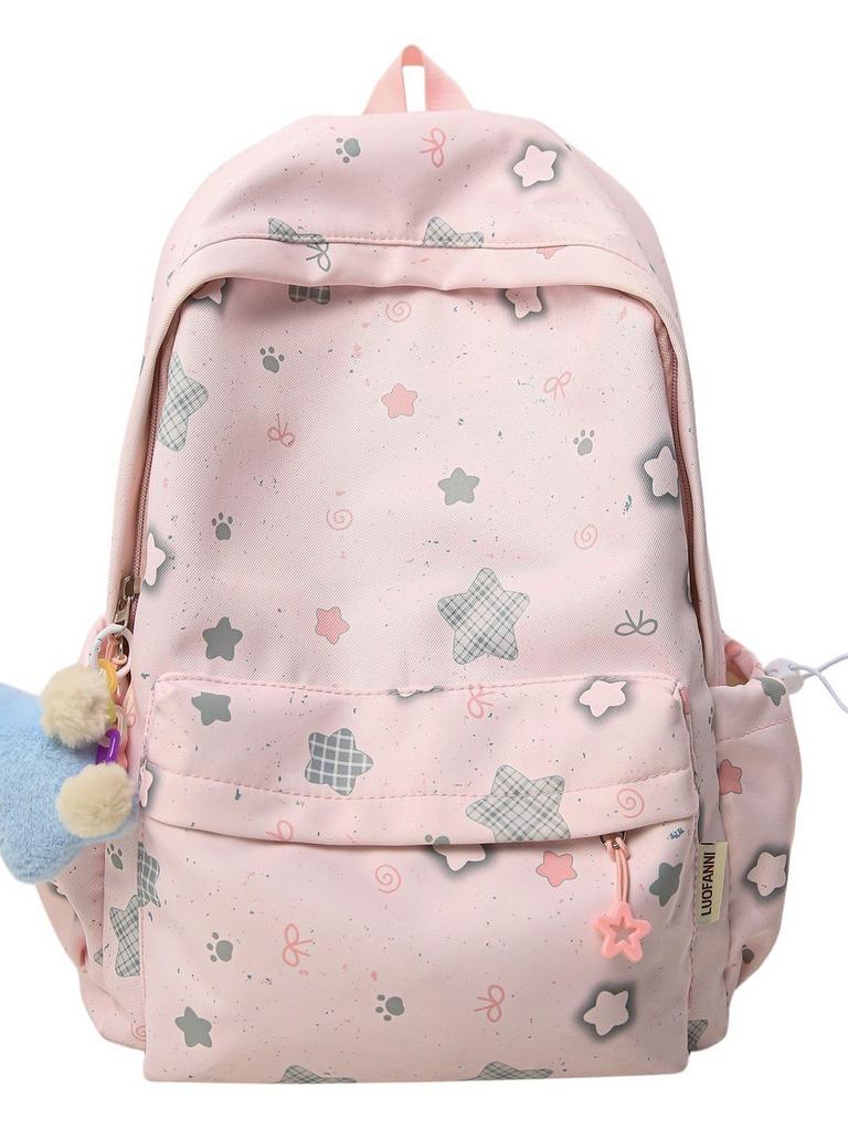 Style Girl Backpack With Star Print Nylon Lightweight Casual For Teenagers