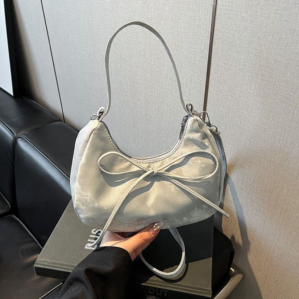 Große Kapazität PU Hobo Tasche Einfarbige Handtasche im französischen Stil Modische Umhängetasche mit Schleife Für Mädchen/Damen