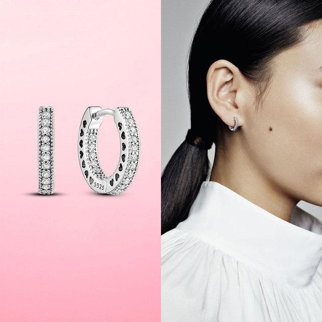 Boucles d'oreilles créoles en argent sterling 925, double bande pavée, pour femmes, boucles d'oreilles tendance en argent, fabrication de bijoux