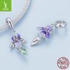 Silver Iris Gradient Oil Drip Pendant & S925 Sterling Flower Bracelet Beads