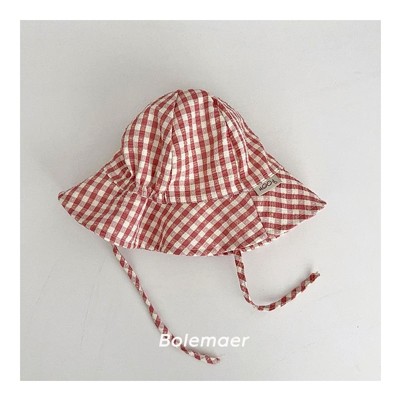 

Cute Plaid Baby Bucket Sunhat Double Sided Cotton Infant Girl Fisherman Hats For Toddler Summer Outdoor Basin Cap 46-48cm рожевий