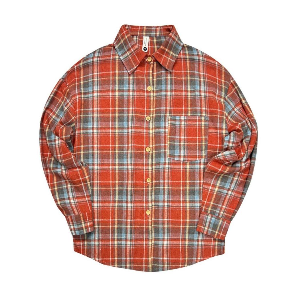 Retro Plaid Shirt Plain Tops Spring Autumn Lapel Long Sleeve Shirts Women Chic Loose Blouse Asian Size