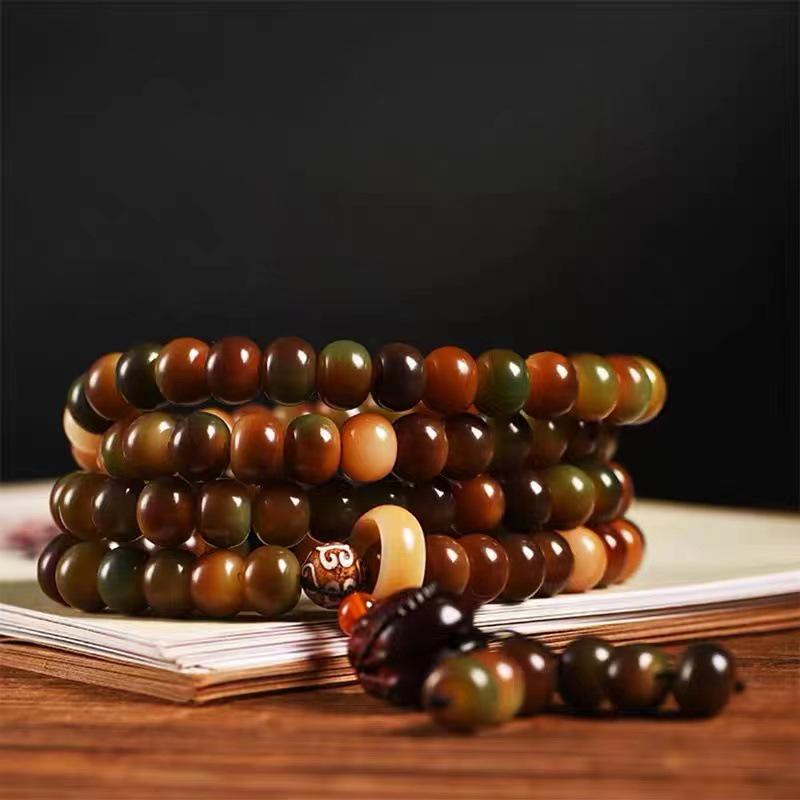 Dunhuang Rainbow-Style Bodhi Root Prayer Beads Bracelet