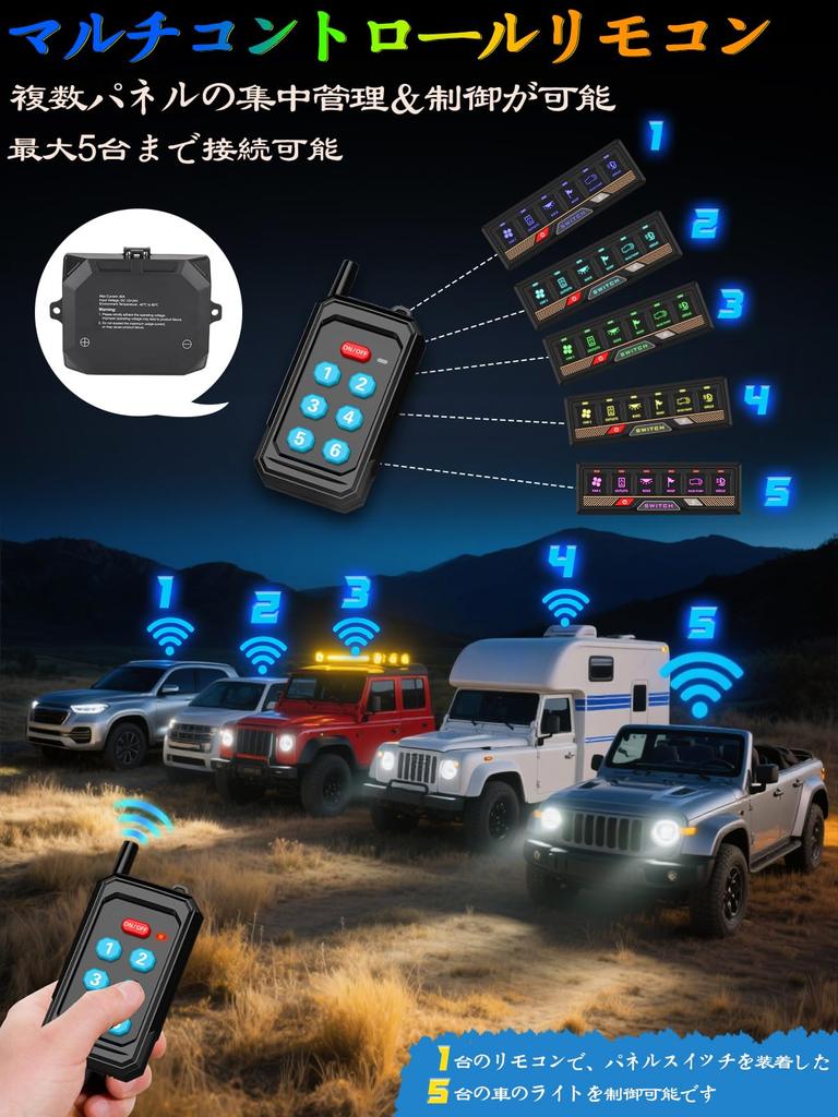 Chelhead Schalterpanel mit Bluetooth-Fernbedienung zu RGB-Hintergrundbeleuchtung und Puls für und Sonderfahrzeuge 6-fach Steuerung, (Bis zu 230 Fuß), Dimmen,