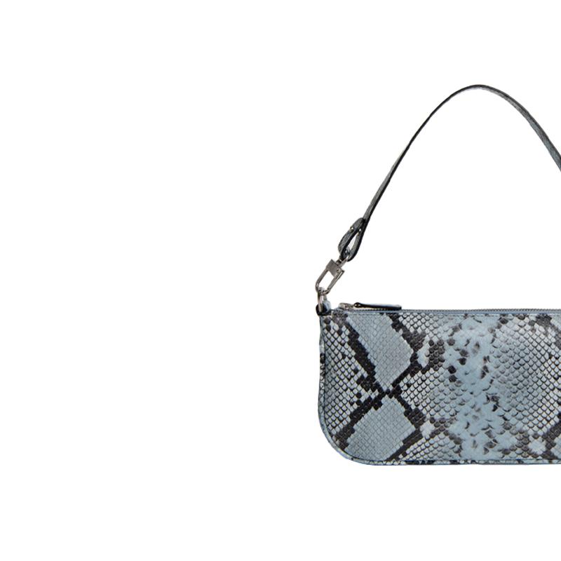By Far Rachel Vintage Snake Print Leather Shoulder Bag Women Shoulder Bag Blue 19PFRCLSBURMED