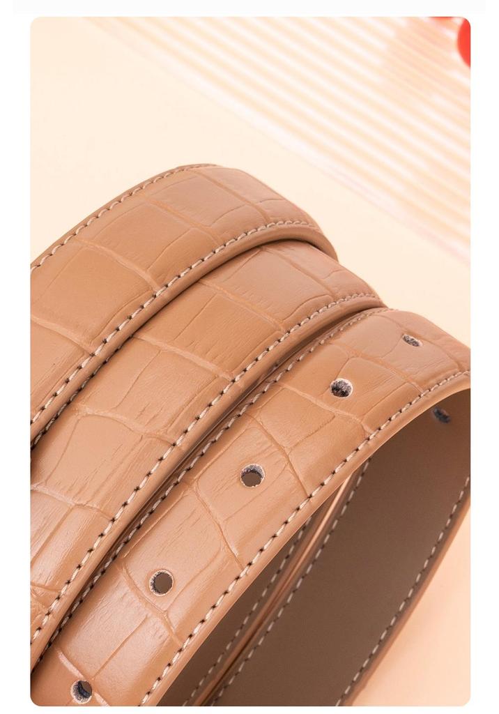 2026 Women's Smooth Buckle Leather Belt: Two-Layer Cowhide, Casual Versatile High-End Waist Cincher