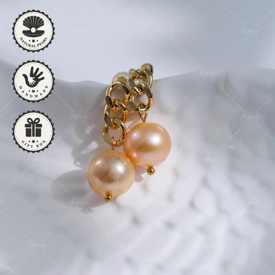 MYSOYA Pink Edison Freshwater Pearl Earrings (11-12mm) C467 US золотой