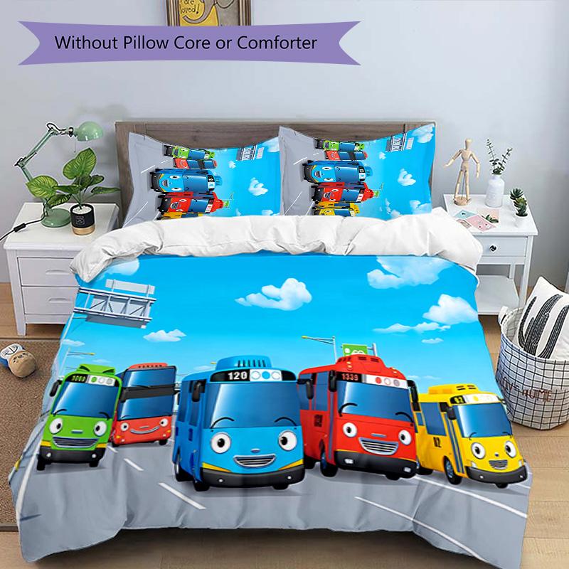 Set di biancheria da letto con motivo The Little Bus Tayo da 3 pezzi, set copripiumino include copripiumino e federe, decorazione perfetta per la camera da letto in ogni stagione e regalo