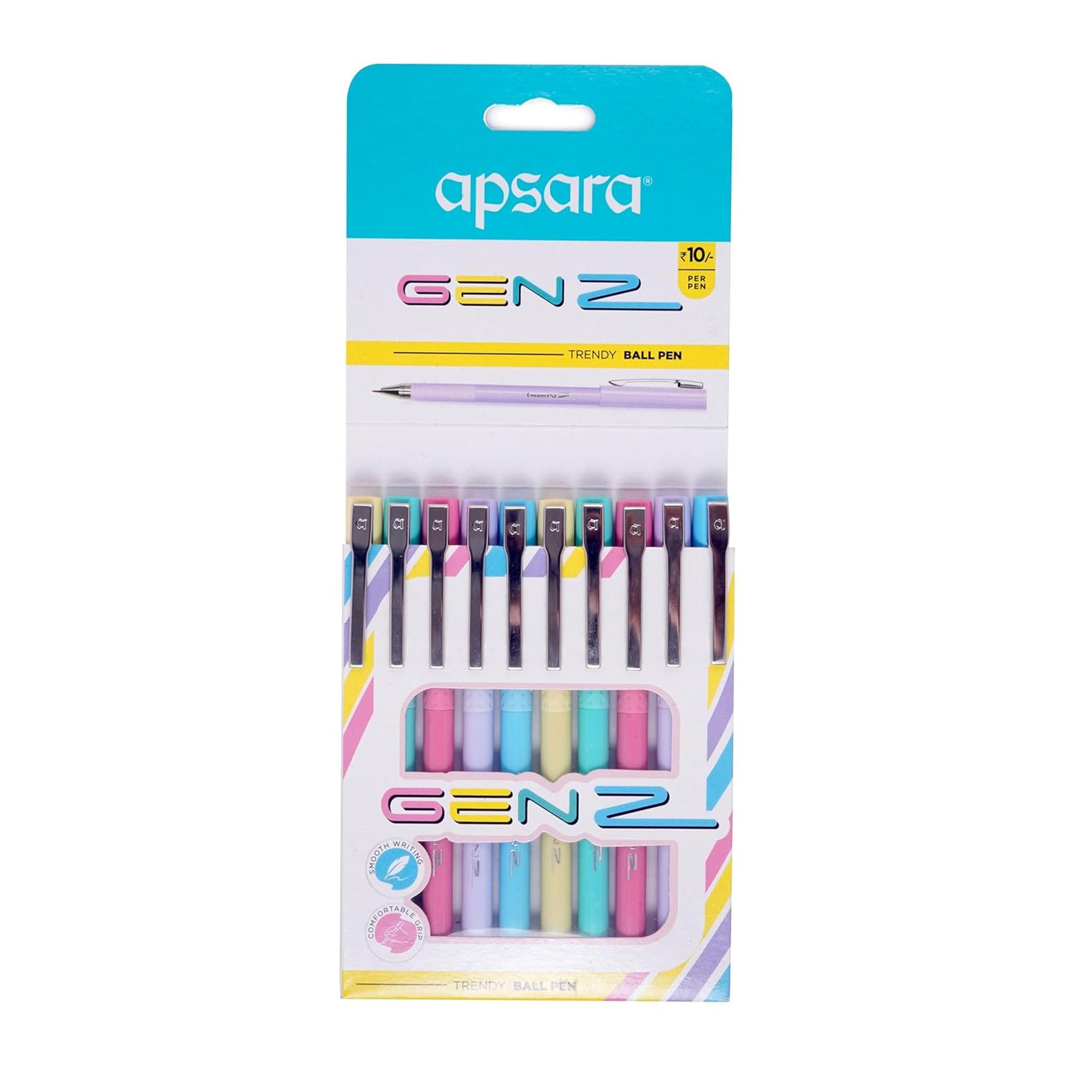 

Apsara Genz Ball Pen Pack Of 1 X 10pcs Blue Ink 0.7 mm Tip Smooth Writing Comfortable Grip For School College Office Use