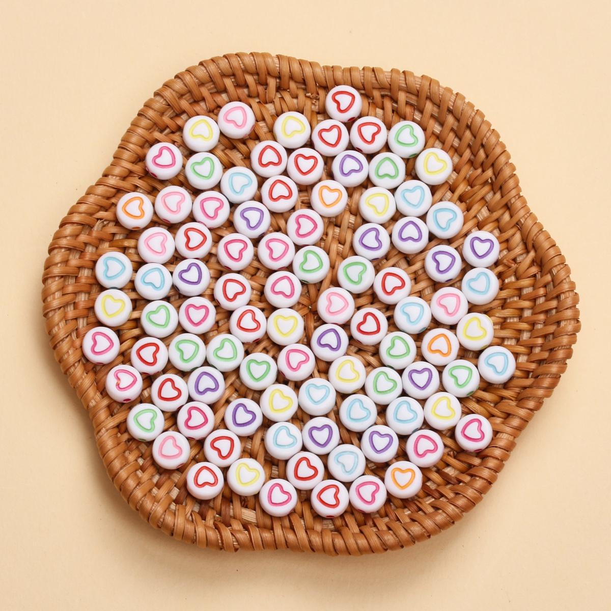 

Home Party Supplies Bracelet Loose Beads Earrings Heart Pattern 100Pcs Accessories Necklace DIY Materials Flat Round Keychain Fashion Spacer 6.5mm