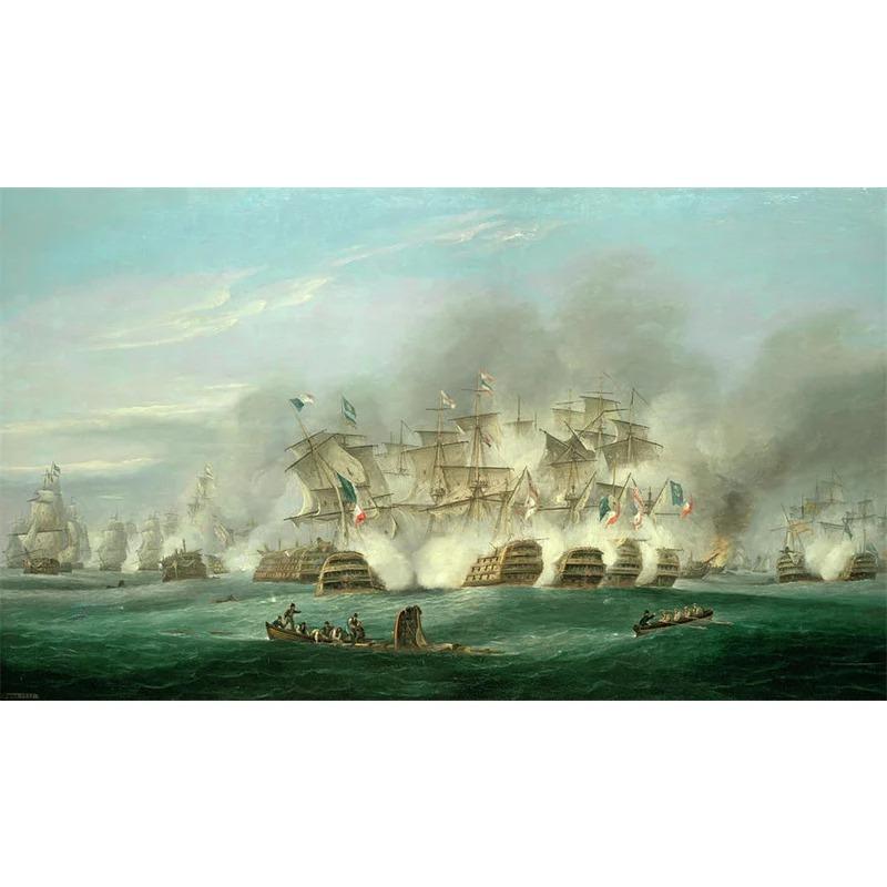 Vintage Oil Painting Poster The Battle of Trafalgar Painting Wall Art Prints Canvas Painting for Gallery Home Living Room Decor