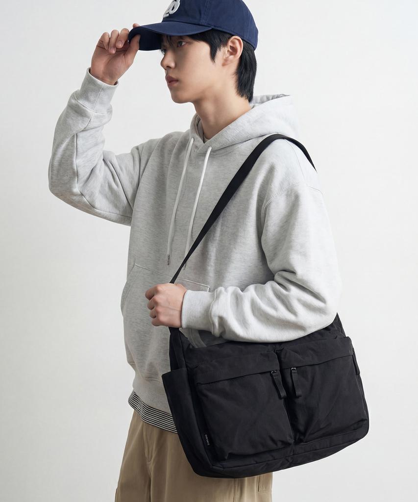 Ourdayz Cozy Two-Pocket Crossbody Bag [Black]