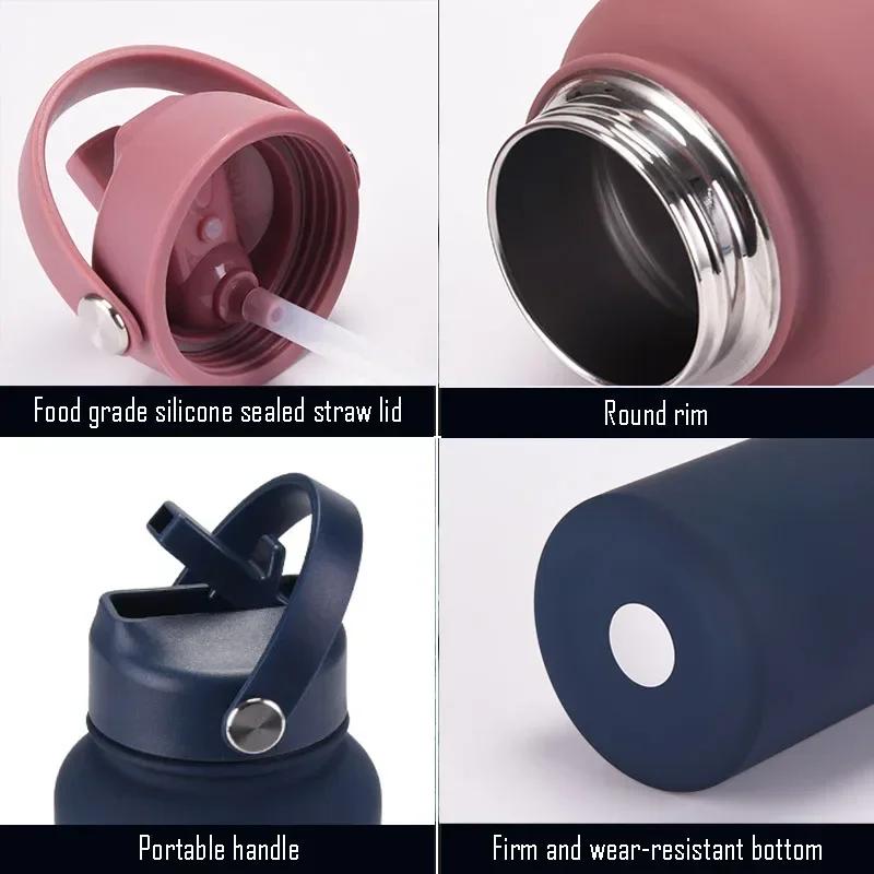 1L Sports WATER BOTTLE With Handle And Straw Stainless Steel Large Capacity Vacuum Flasks Drinkware Large Mouth GymThermos CUP