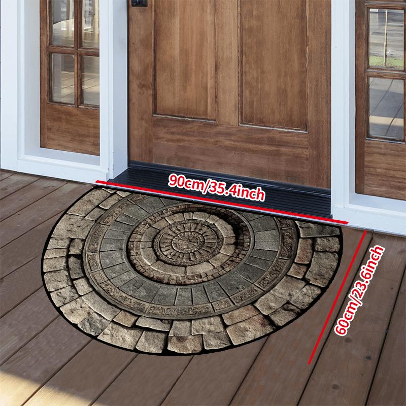1Pcs Retro Stone and Wood Grain Half Round Door Mat 2D Flat Non Slip Machine Washable Floor Rug for Entryway Living Room Decor