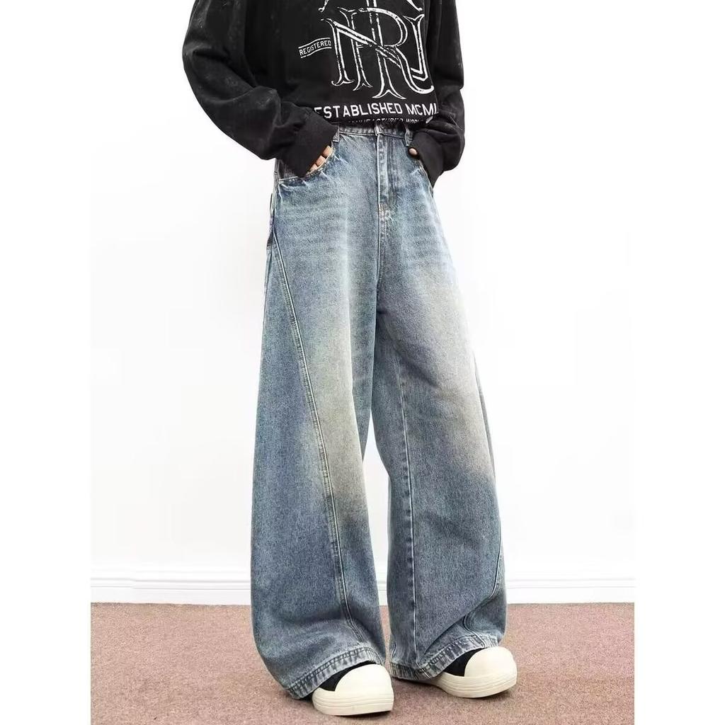 American Retro Scimitar Pants Men's Niche Design Sense Washed Jeans Loose Wide-leg Versatile Trousers