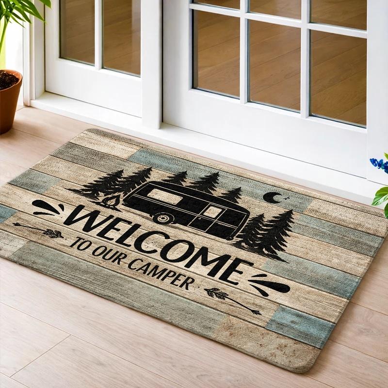 1pc Vintage Camper Van Rug Suitable for Indoor/Outdoor Use, Non-Slip Rubber Backing & Machine Washable Carpet, Durable Mat Suitable for Living Room