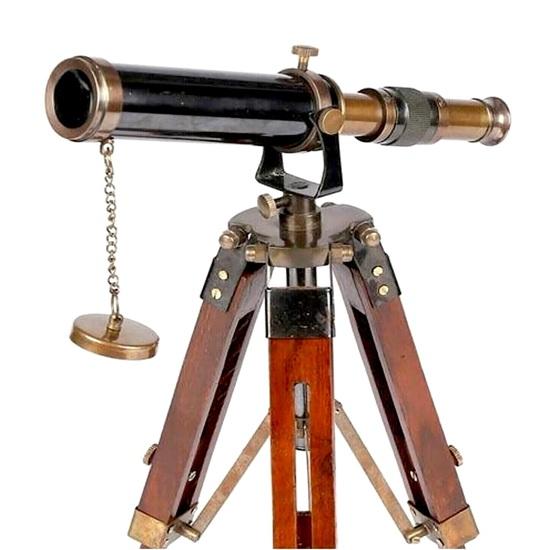 Brass Telescope on Wood Tripod Stand Home Office Decor Collectible Boat Ship Showpiece Gift Item