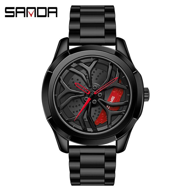 Classic Men's Quartz Watch - Car Wheel Style, Steel Band, Trendy & Casual