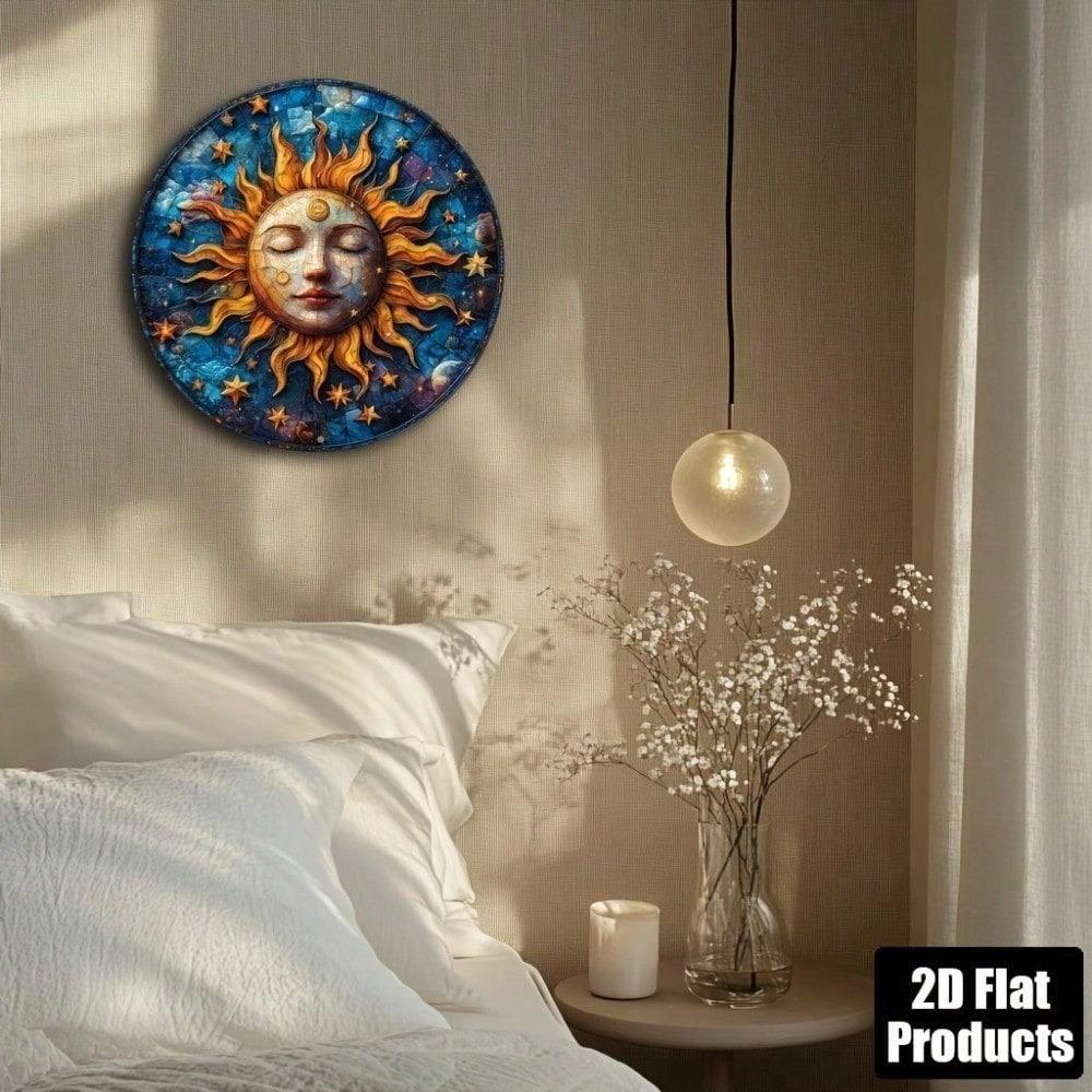 SunMoon Abstract Round Metal Wall Art Aluminum Plaque Sign For Home Bar Kitchen Coffee Shop Office Decor