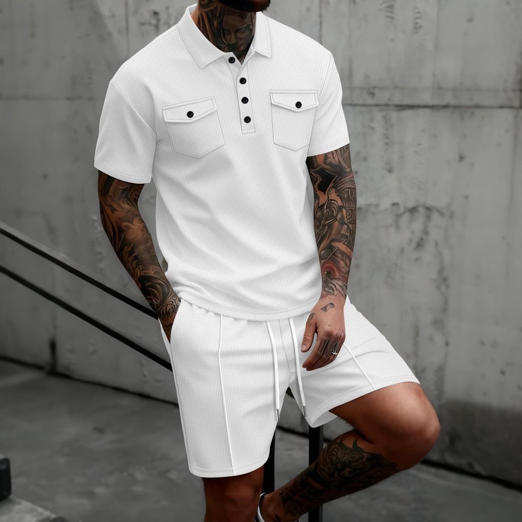 New Men’s Casual Double-pocket Short-sleeved Polo Shirt and Shorts Summer Fashion Set