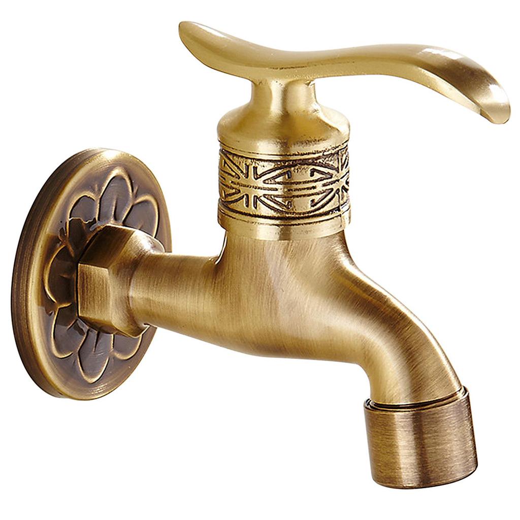 Antique-Style Wall-Mounted Copper Mop Sink Faucet with Quick-Open Single Cold Water Outlet Spout & Angle Valve