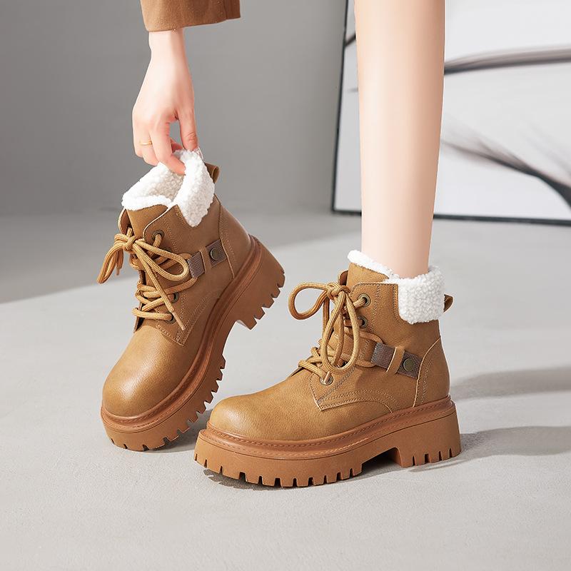 Augustine thick heel Martin boots women's 2025 new autumn and winter platform British style big yellow boots retro tooling short boots