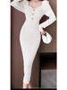 Women's Mid-Length Slim French Retro Knit Square Collar Sweater Dress for Autumn/Winter