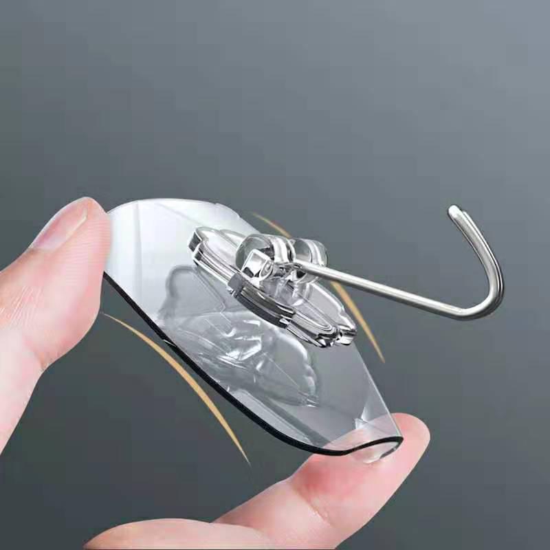 Transparent Traceless Adhesive Hooks - Stainless Steel, Nail-Free, for Bathroom & Behind-Door Use