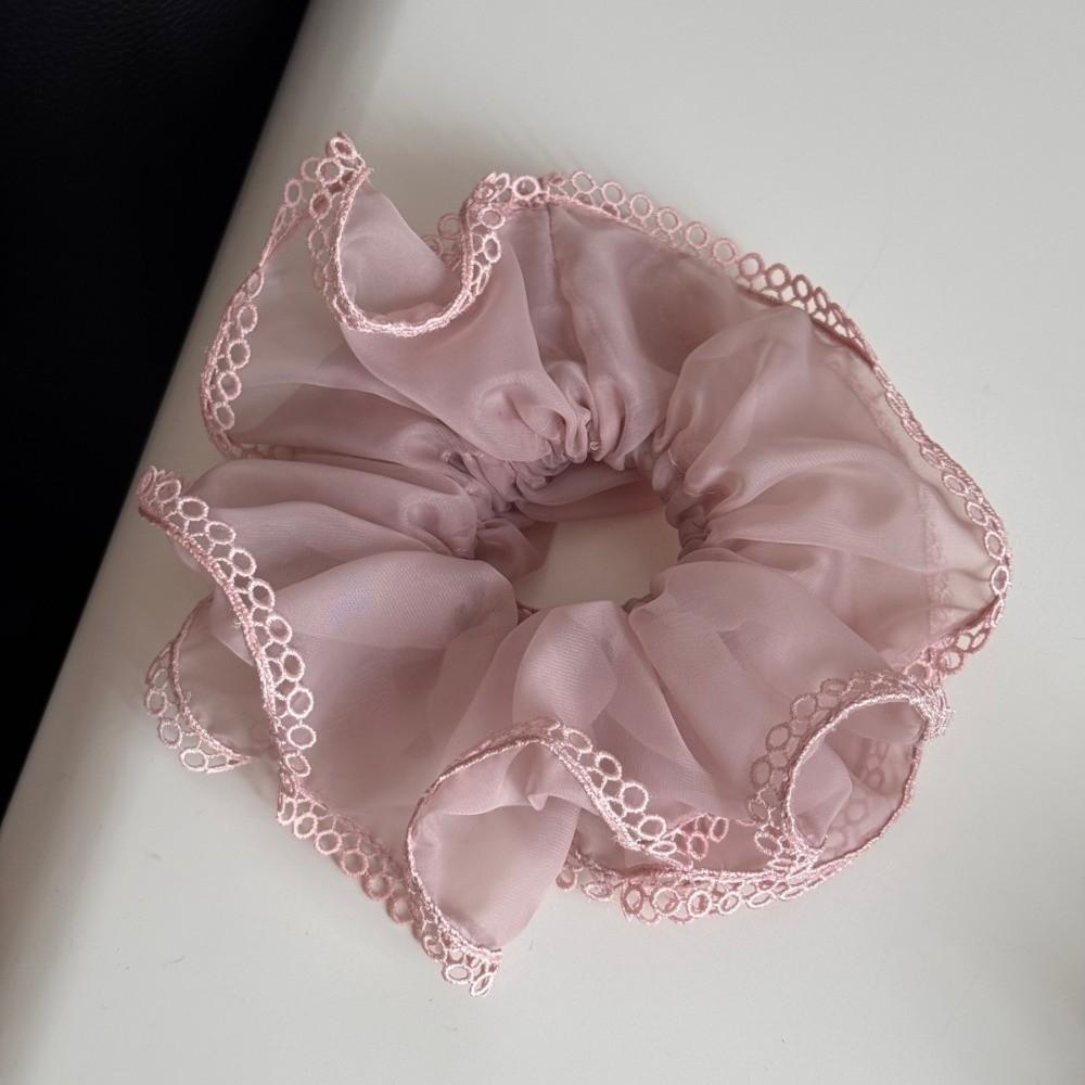 

Solid Color Lace Trim Mesh Scrunchie Elastic Large Intestine Hair Ring Bun Rubber Bands Women розовый
