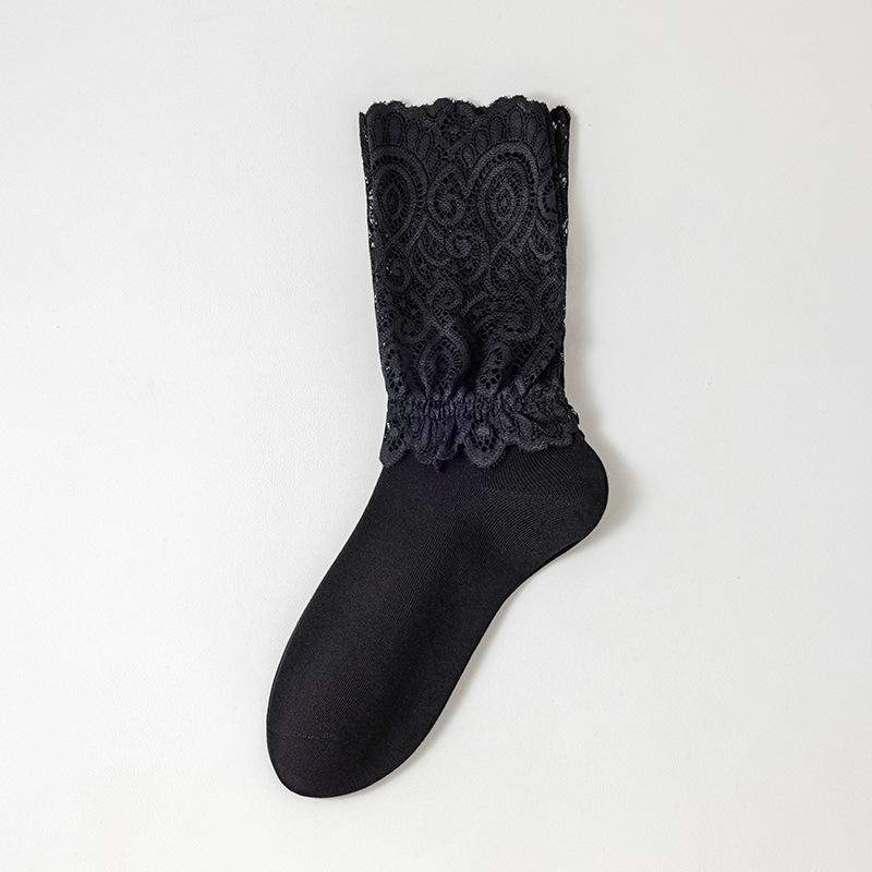 Medium To Long Tube Trendy Socks With Lace And Lace Pile Socks For Women
