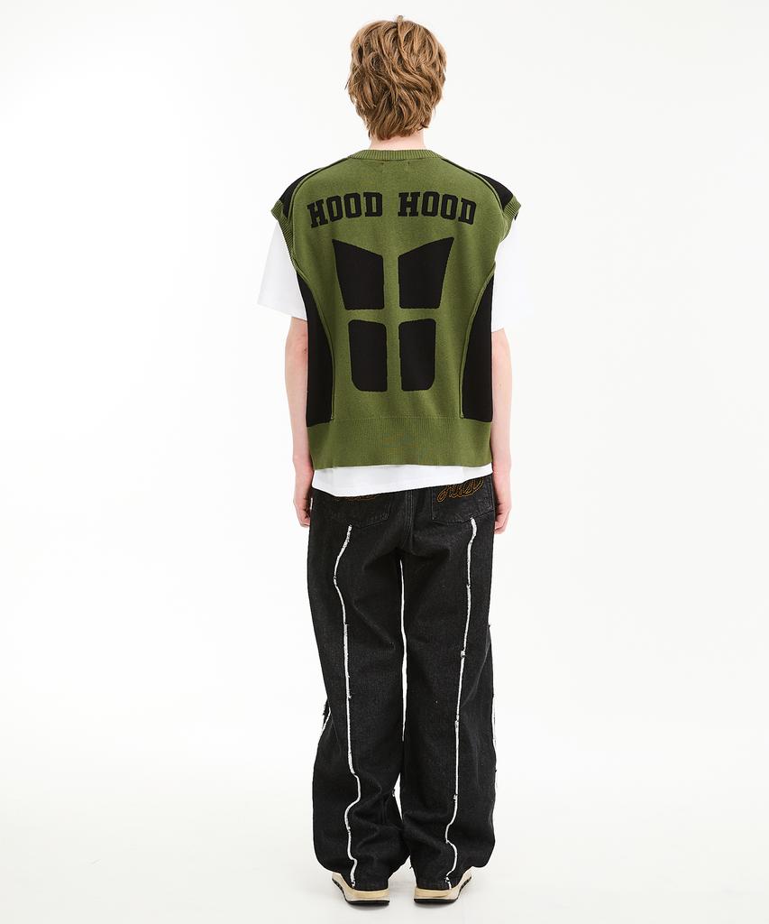 Hoodhood Racing Knit Zip-Up Vest Khaki