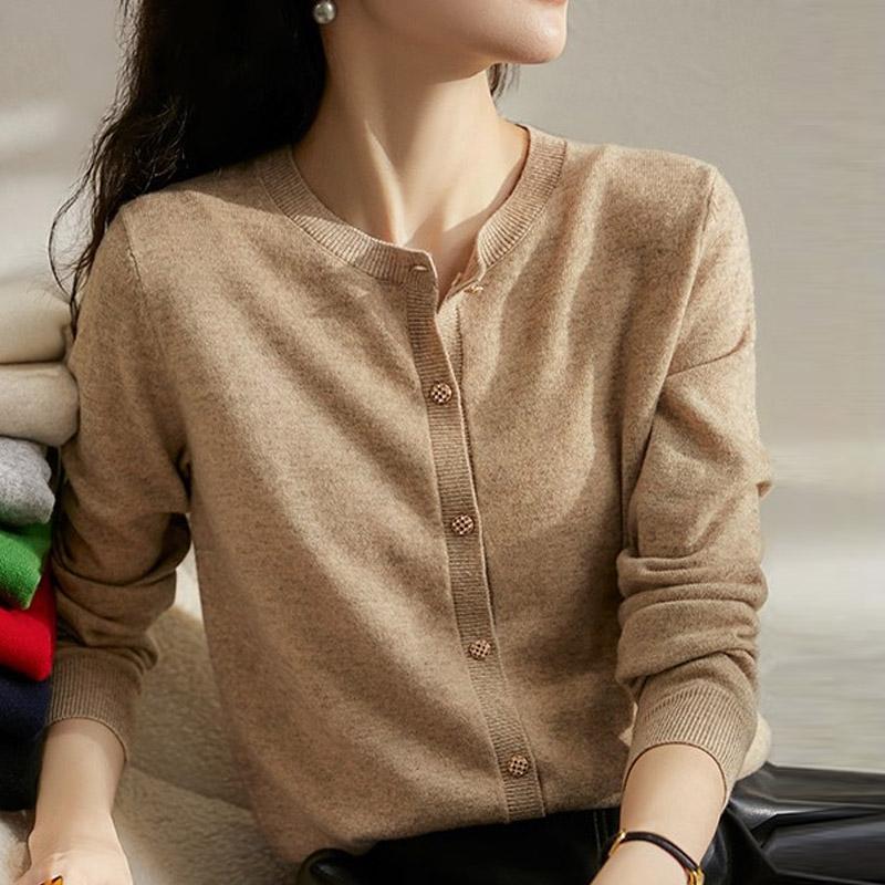 

Женские свитера кардиганы 2025 осень зима длинный рукав O-образный вырез черный вязаный свитер женские топы кардиган JJ157 One Size верблюд