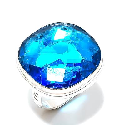 Natural Blue Topaz Gemstone Handmade 925 Sterling Silver Jewelry Ring S.6 A3q86